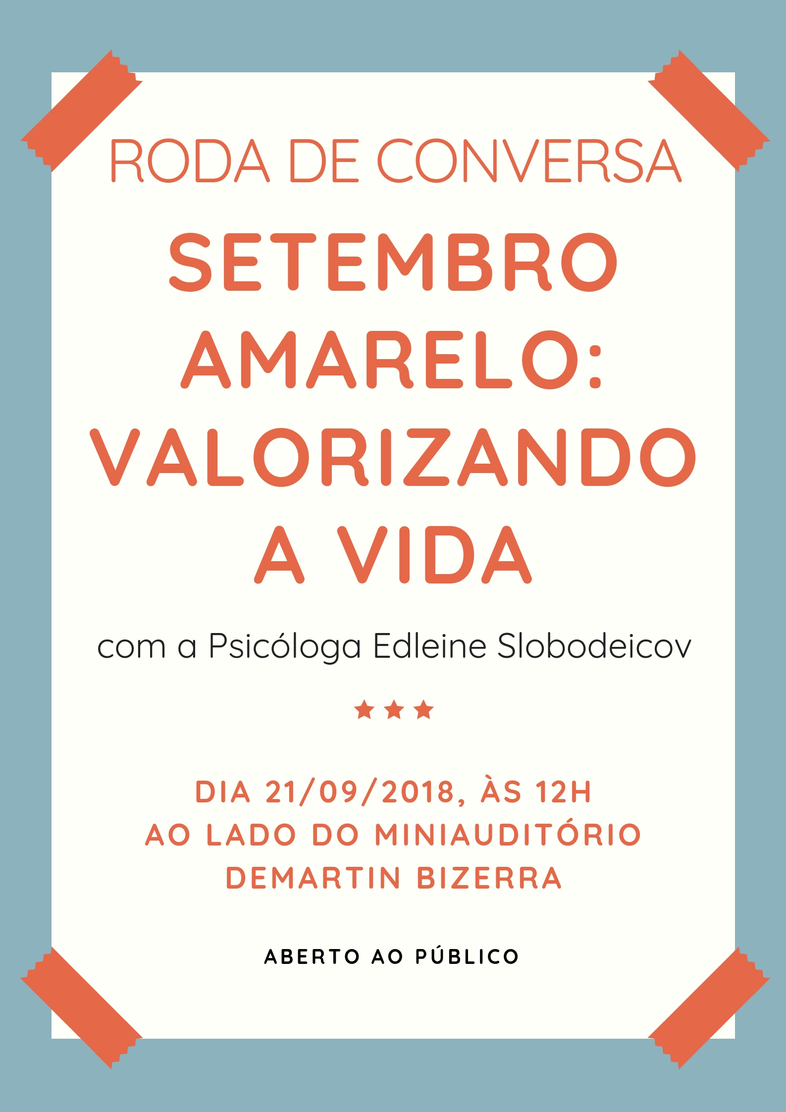 Banner de divulgação da roda de conversa setembro amarelo: valorizando a vida Banner de divulgação da roda de conversa setembro amarelo: valorizando a vida